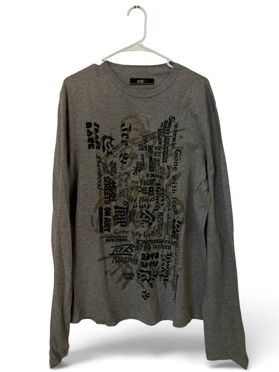 Ice Other - Ice Men's Gray Long Sleeve Graphic Tee with Black Print
